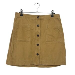 Corduroy Button Mini Skirt S‎ Tan A Line 70s Revival Indie Utility Retro